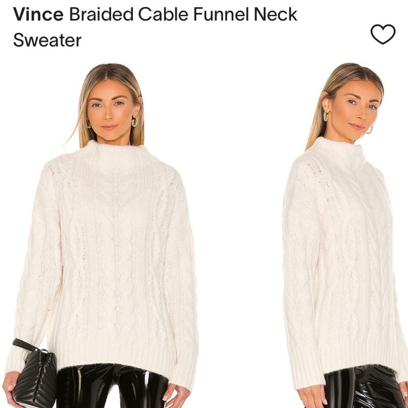Vince Alpaca Wool Blend Braided Cable Funnel-Neck Camel Sweater crème - Picture 1 of 9